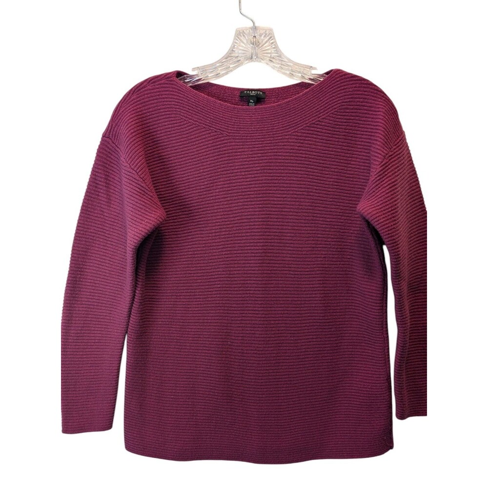 Talbots Womens PM Lambswool Blend Pullover Ribbed Sweater